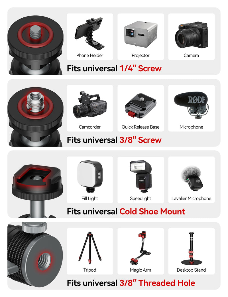 IFOOTAGE T31D Mini Ball Head, Camera Tripod Head with Cold Shoe Mount | 360° Swivel & 90° Tilt Aluminum Ball Head, 1/4" & 3/8" Screw Adapter for DSLR Camera, Mirrorless Camera, Phone, Video Light