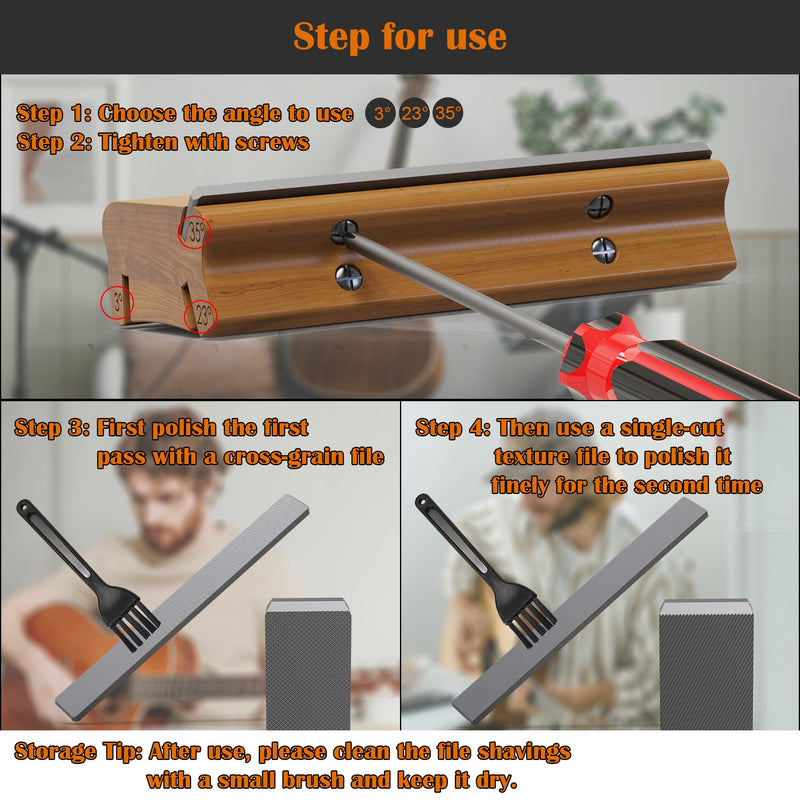 3/23/35 Degree Fret End Beveling File, 3 in 1 fret file - Guitar Bass Fret End Dressing, Guitar Fret Crowning End Bevel File Luthier Tools for Rounding, Shaping and Deburring Frets Sprouts