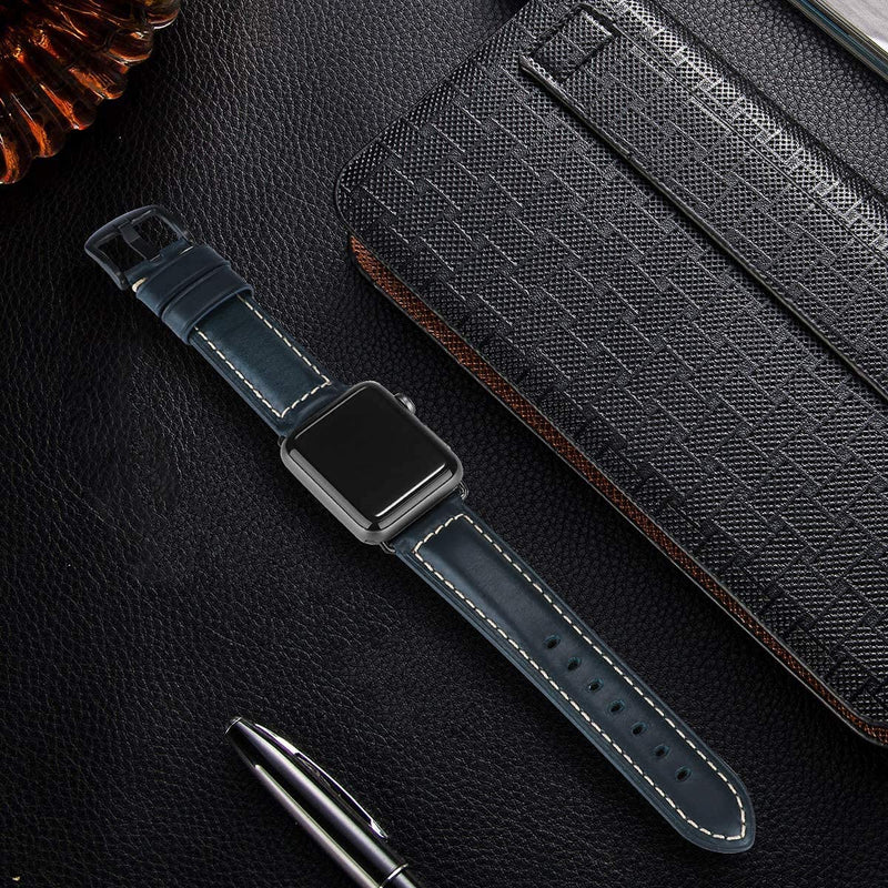 HUAFIY Compatible for apple Watch Band 42mm 44mm45mm49 men,Top Grain Leather Band Replacement Strap iWatch Series 11/10/9/8/7/6/5/4 3 2 1,Sport, Edition. Ultra 3 2 1