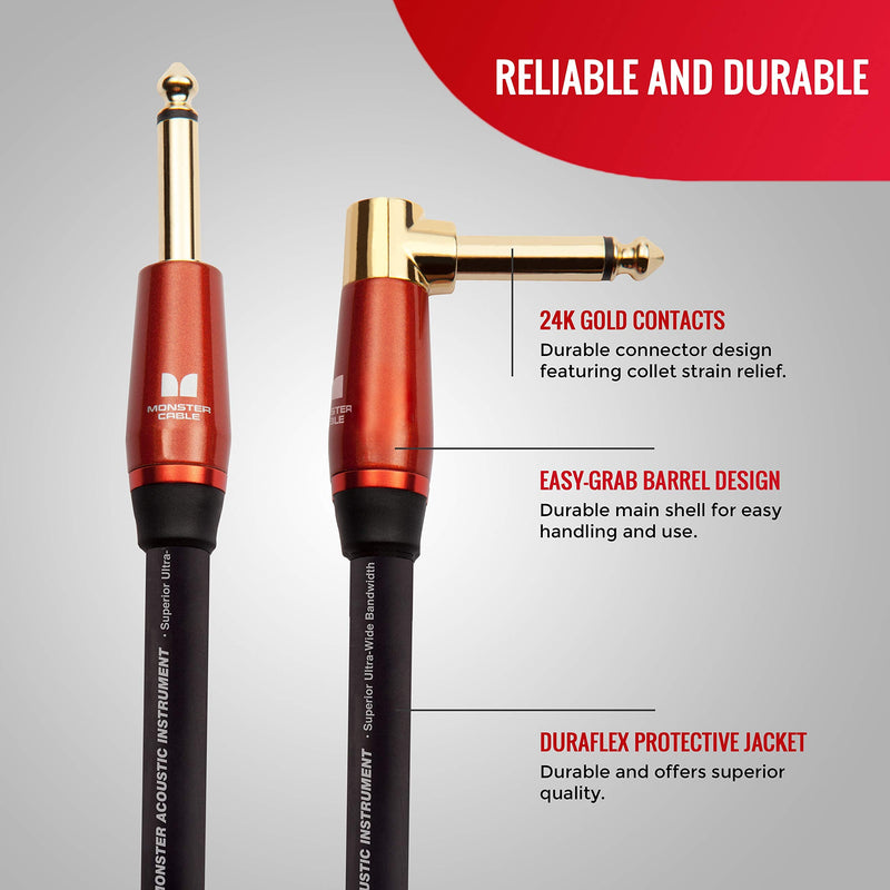 Monster Prolink Acoustic Instrument Cable. 12 ft Guitar Cable. Right Angle to Straight Cable w/Superior Delivery Speed. Rich & Clean Sound Cord Instrument Cable.