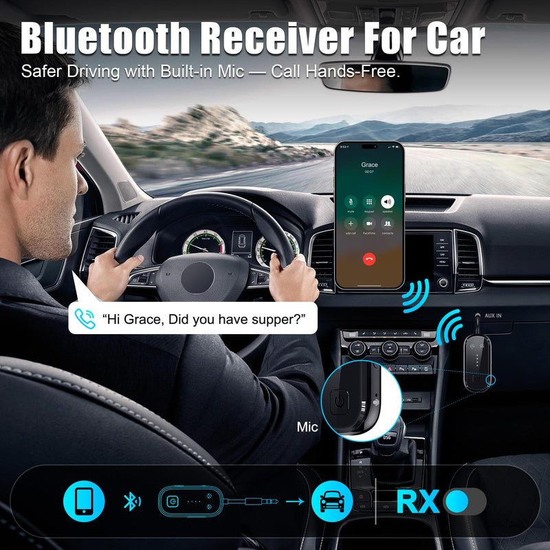 2026 Upgraded Pro Bluetooth 6.0 Transmitter Receiver|Bluetooth Adapter for TV/Airplane/Gym to Wireless Headphones/All Airpods,Dual Link & Low Latency,Wireless Adapter for Car/Home Stereo Black