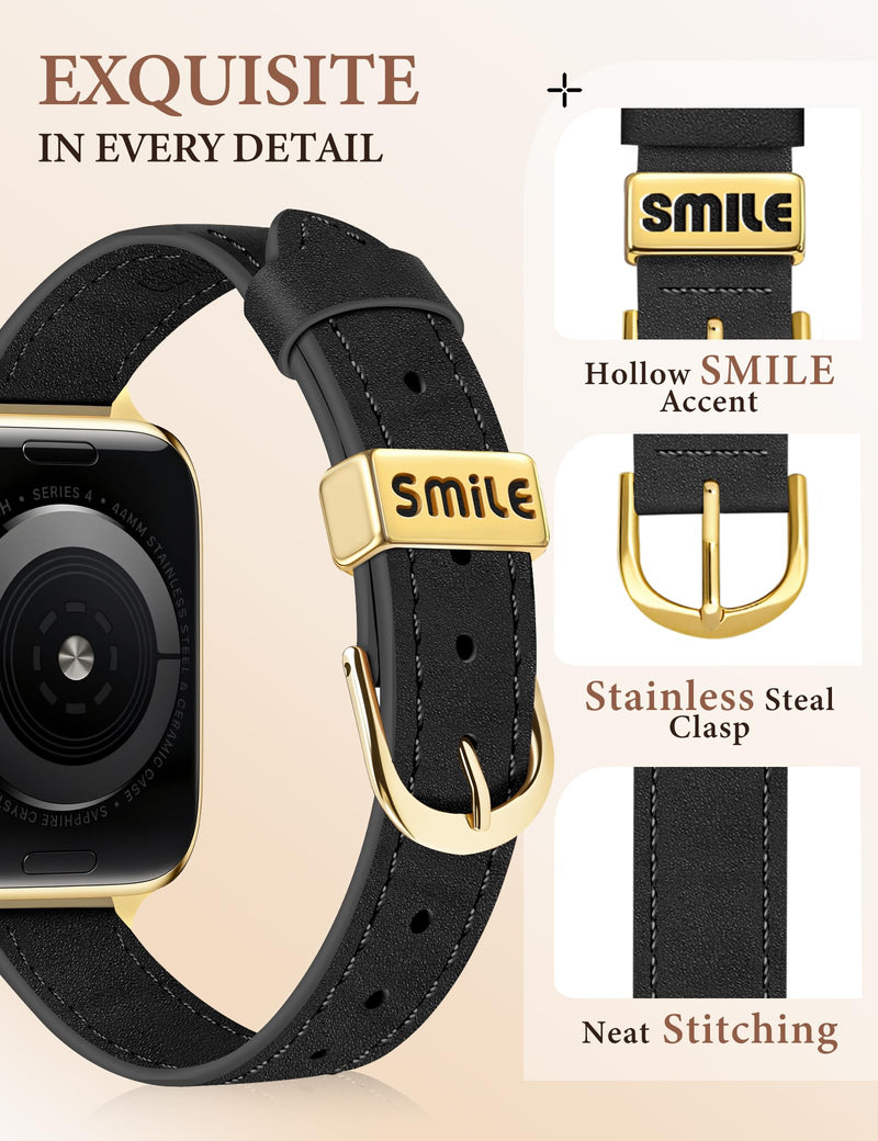 JR.DM Black Leather Bands Compatible with Apple Watch