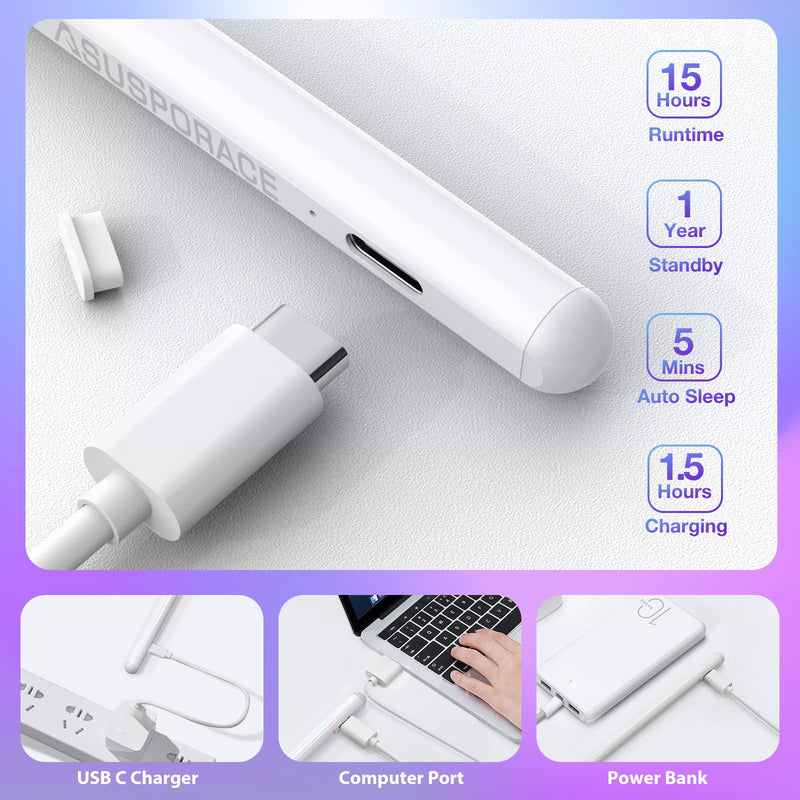 Hard Silicone Nib Writing Stylus for iPad, Active iPad Pencil with Non-Slip, Soft and Silent Writing Feel, Palm Rejection Stylus for iPad Pro, iPad 9/8/7/6th, iPad Air 4th/3rd, iPad Mini 6/5th