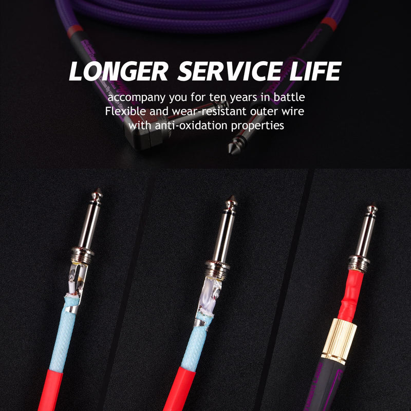 10ft Guitar Cable, 1/4 Inch Straight/Angle Instrument Cable, Electric Cord Guitar Amp Cord for Bass Amp and Instruments (CC Purple Braided) 10ft CC Purple-Braided