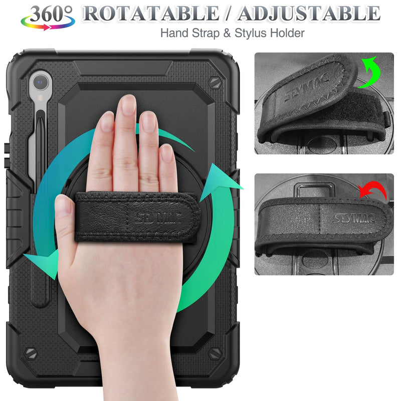 SEYMAC stock for Samsung Galaxy Tab S9/ S9 FE 5G Tablet Case 2023 with Screen Protector Pencil Holder [360 Rotating Hand Strap] &Stand, Drop-Proof Case for Galaxy Tab S9 FE 10.9''/ S9 11'', Black1 case for Galaxy Tab S9 FE 10.9''/S9 11''