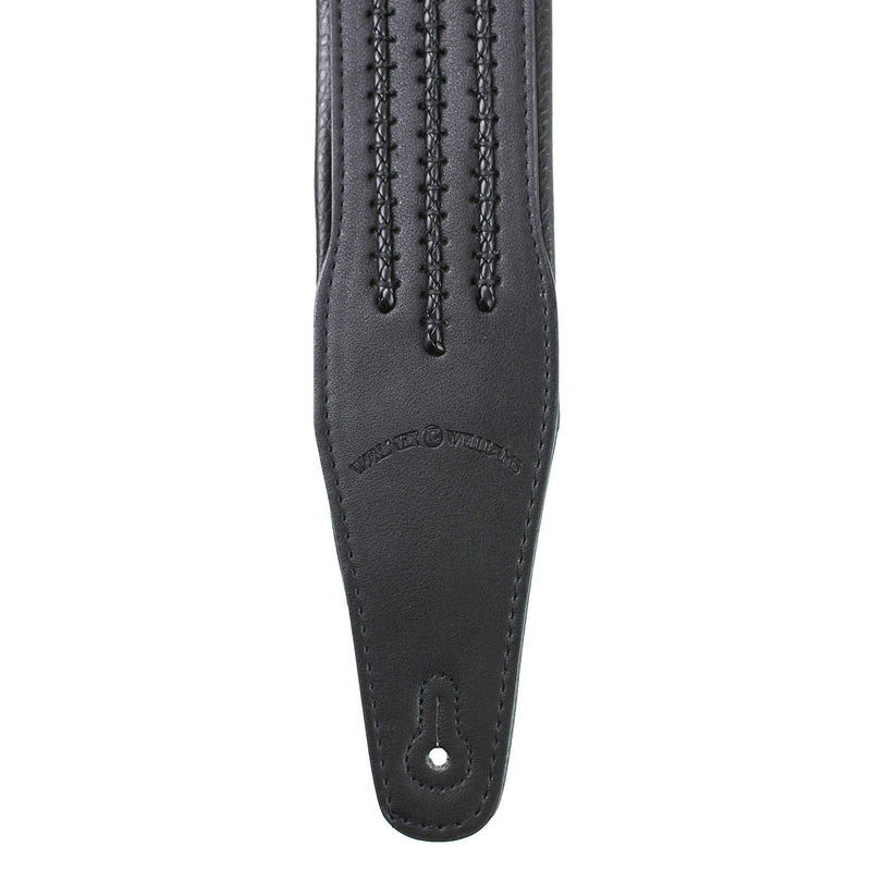 Walker & Williams G-55-BLK Matte Black Padded Guitar Strap with Black Leather Lacing
