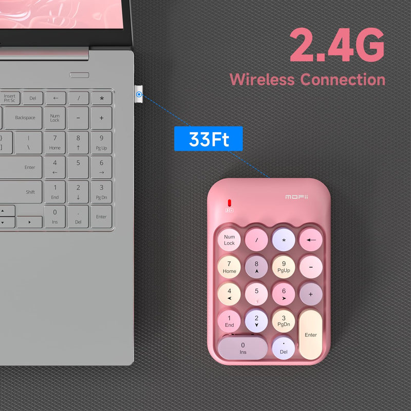 [AUSTRALIA] - MOFII Wireless Number Pads - Pink Numeric Keypad 18 Keys USB 2.4G Round Keycap Colorful Extensions Keypads, Financial Accounting Portable Numpad 10 Key for Laptop/PC/Notebook/Surface Pro 