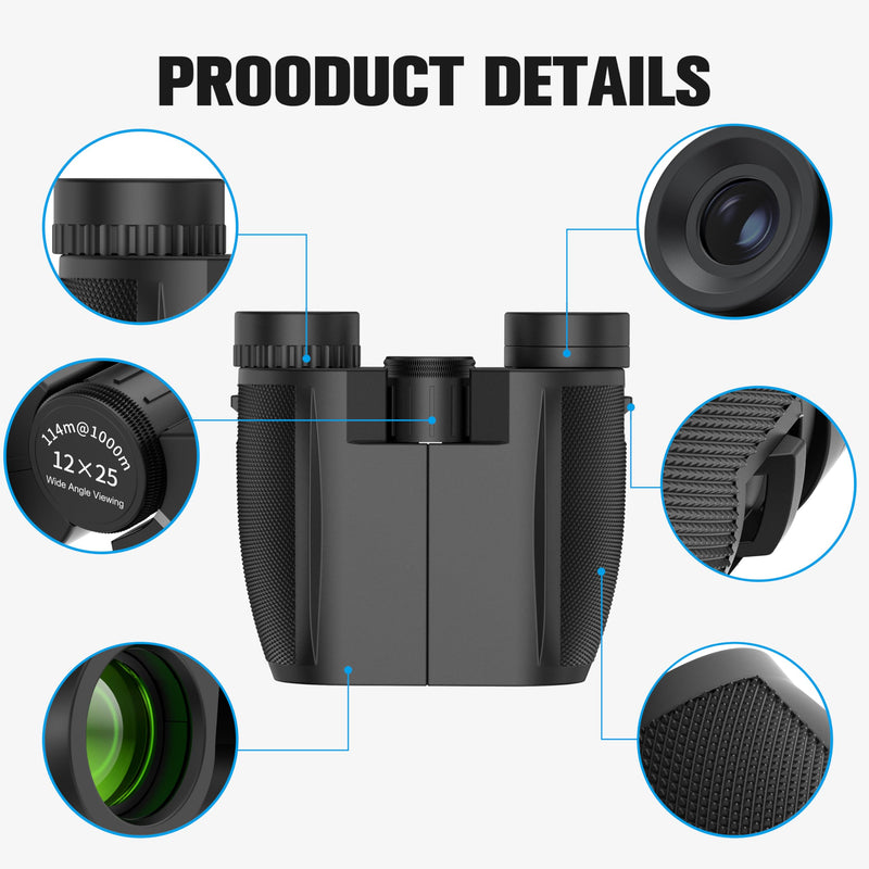 [AUSTRALIA] - Binoculars 12x25 for Adults and Kids Night Vision Binoculars Compact Binocular Waterproof Binocular Wide Field of View for Bird Watching,Hiking,Hunting,Concert with Binocular Cases Darkgrey 