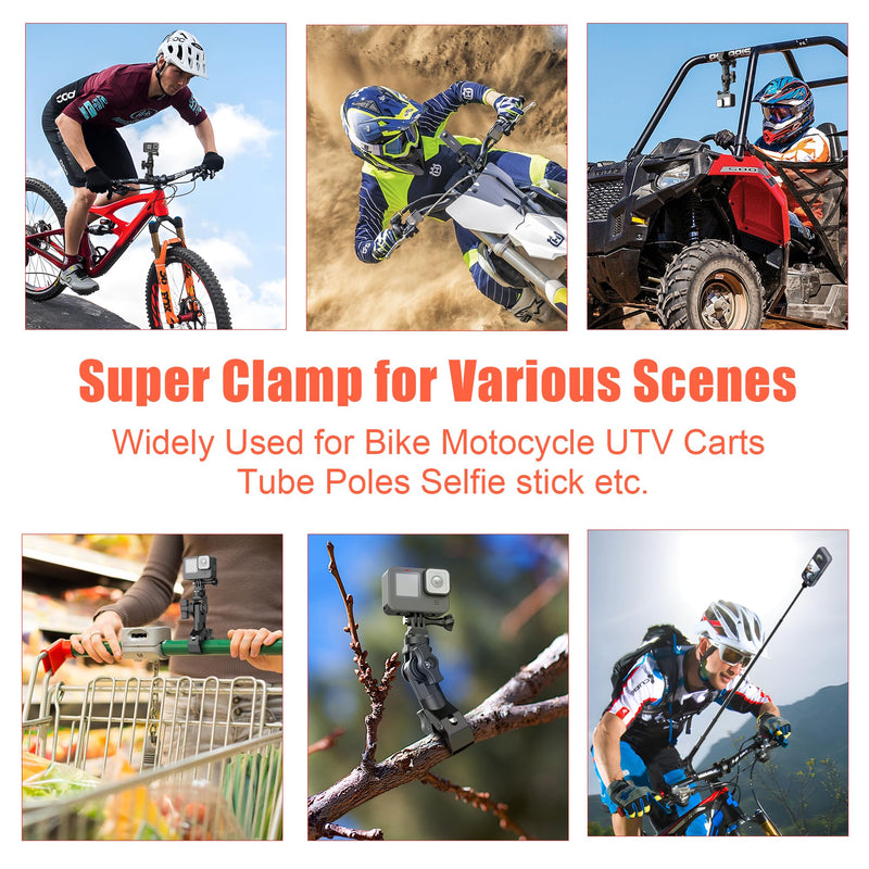 [AUSTRALIA] - Bike Motorcycle Handlebar Holder Action Camera Mount for Gopro 12/11/10/9/8/7/6/5/4 Insta360 X3/X4, Super Clamp Camera Mount Magic Arm Bracket with 1/4" Thread for DSLR/Lights/Monitor Pole Tube Mount Super Clamp Mount 