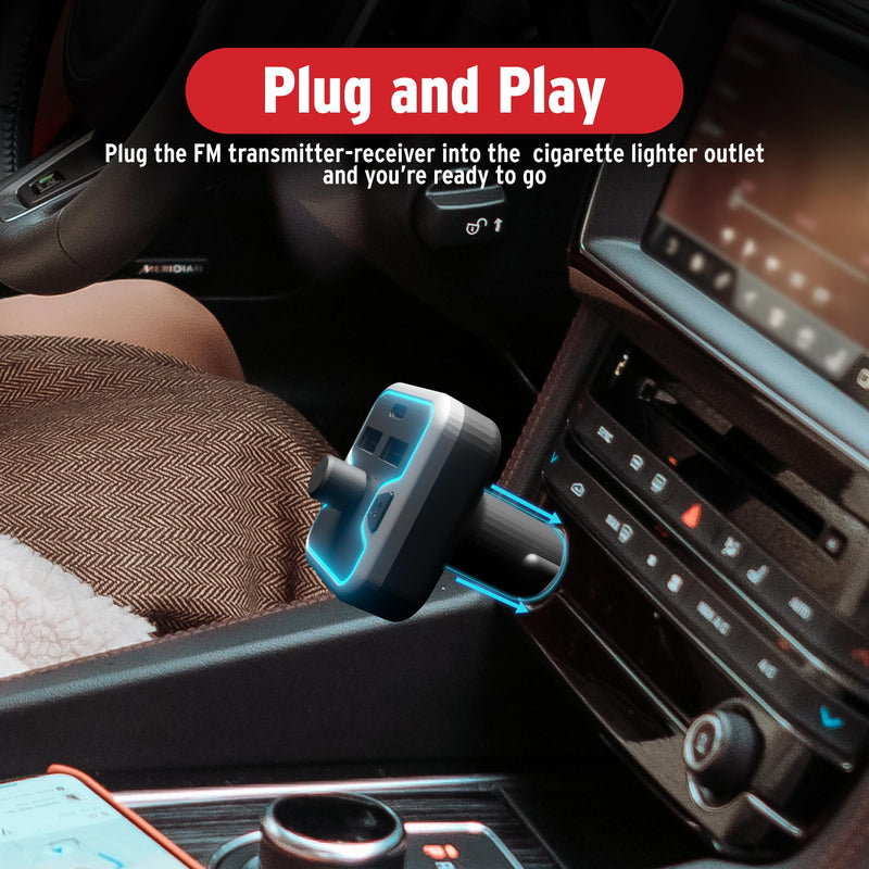Car and Driver Bluetooth 5.0 FM Transmitter Car Charger, USB-C PD Fast Charging Adapter, Dual USB Car Lighter Plug with Hands Free Calls, Music Streaming for iPhone Android Alexa Siri Google