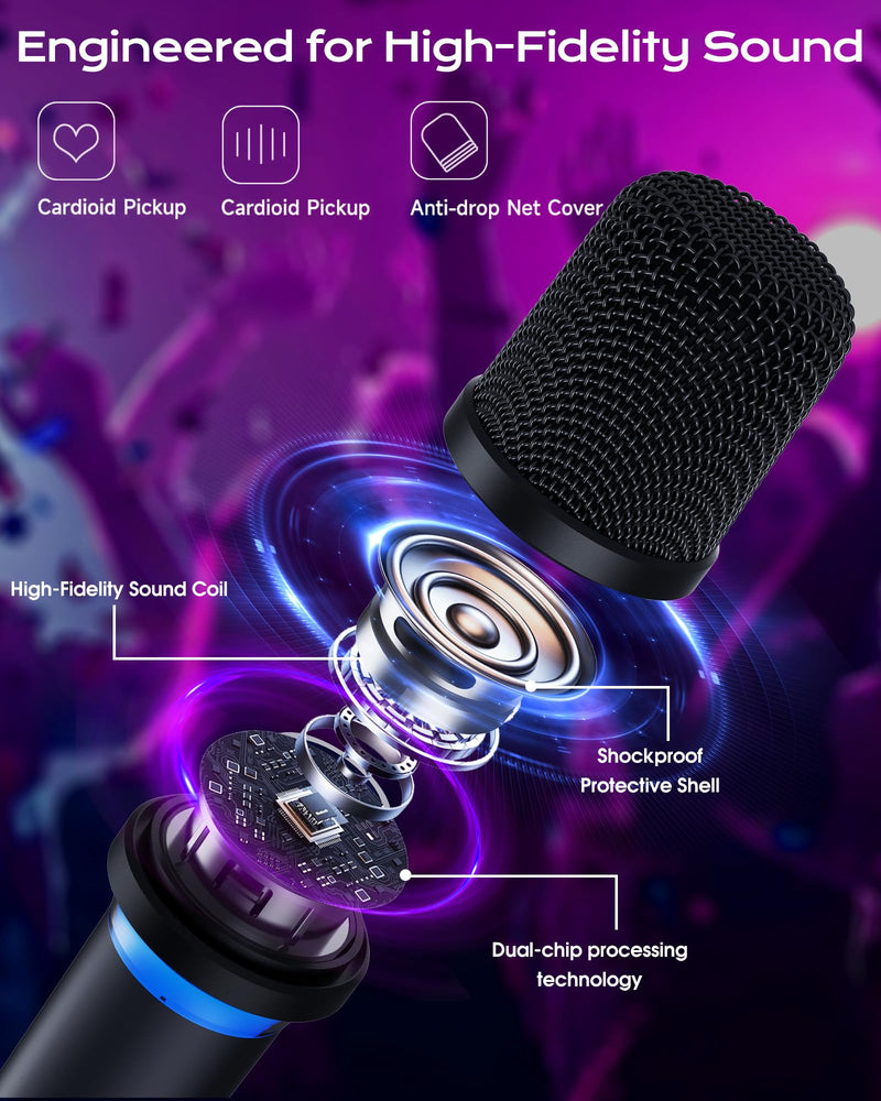 [AUSTRALIA] - Wireless Microphone, One-Touch Mute & Dynamic RGB Lighting, Professional-Grade Dual Handheld Dynamic Microphone, 200-Foot Ultra-Long Range & 40-Hour Battery Life. for Singing and Family Gatherings. Black-Red 