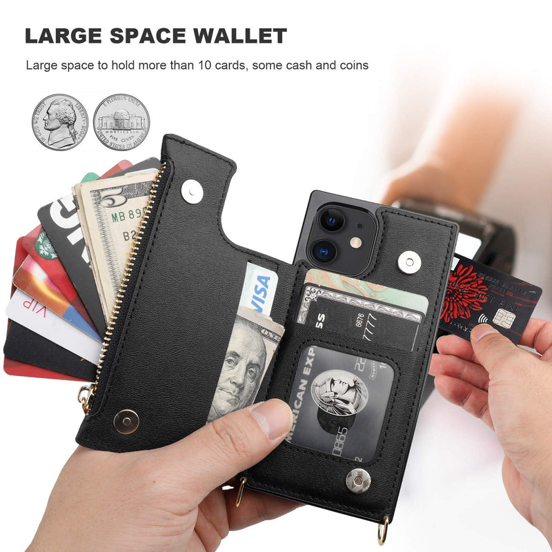 [AUSTRALIA] - Bocasal Crossbody Wallet Case for iPhone 12/12 Pro with Card Holder,Zipper Card Slot Protector Shockproof Purse Cover with Removable Cross Body Strap 6.1 Inch(Black) Black For iPhone 12/12 Pro 6.1 inch dispaly 