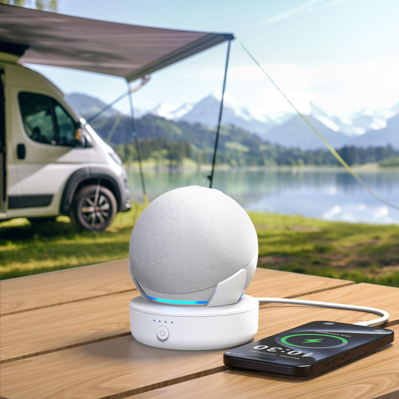 PlusAcc Battery Base for Dot 5th Gen & Dot 4th Gen - Portable Table Rechargeable Stand Accessories Compatible with iPhone Models & Dot 5th Generation (White) White
