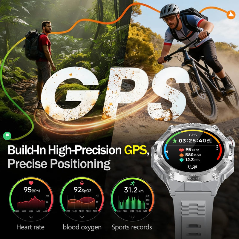 Military Smart Watch for Men with Built-in GPS,115 Sport Mode Fitness Tracker，24/7 Heart Rate Sleep Monitor，Answer/Make Calls/60 Days Battery,3ATM Waterproof Smartwatch for Android iPhone,Silver