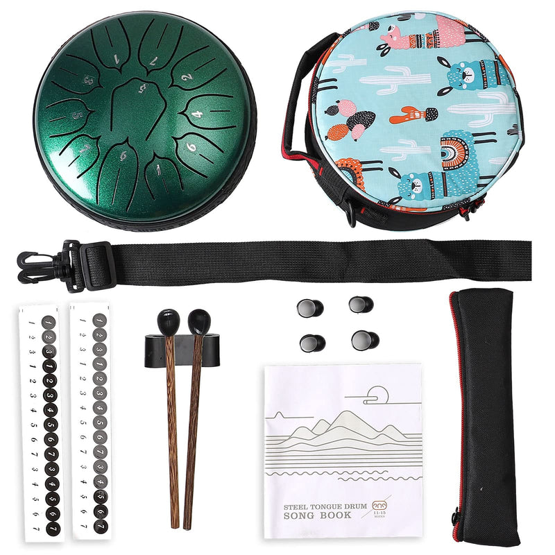 Steel Tongue Drum 11 Notes 6 inch Handpan Drum Percussion Instruments with Mallets Bag for Meditation Musical Education Concert Party Gifts - Green 6 inch 11 Notes Green