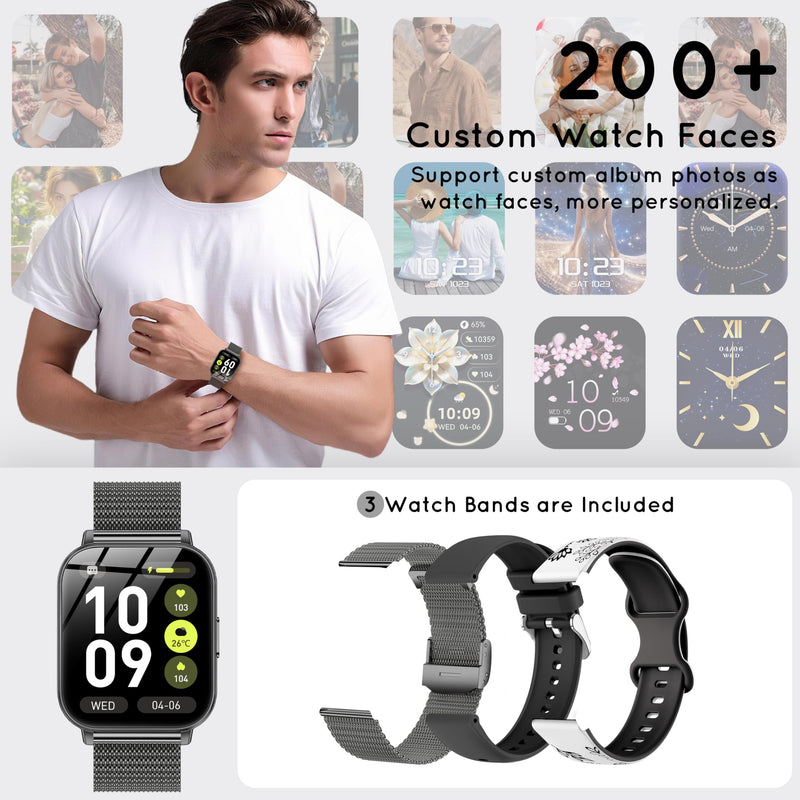 Smart Watch for Men Women, 30+ Day Battery Life 44MM Fitness Tracker 3 Band | Bluetooth Call Smartwatch for iPhone Android Phones with Heart Rate SpO2/Sleep Monitor, 120+ Sports Modes, 1000mAh Black 44 MM