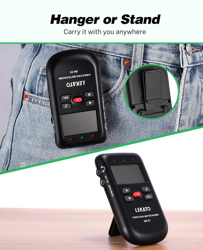 Vibrating Metronome for Piano Guitar Drum Ukulele Practice, Electronic Digital Metronome with Timer, Counts by Male/Female Vocal, by LEKATO Size a