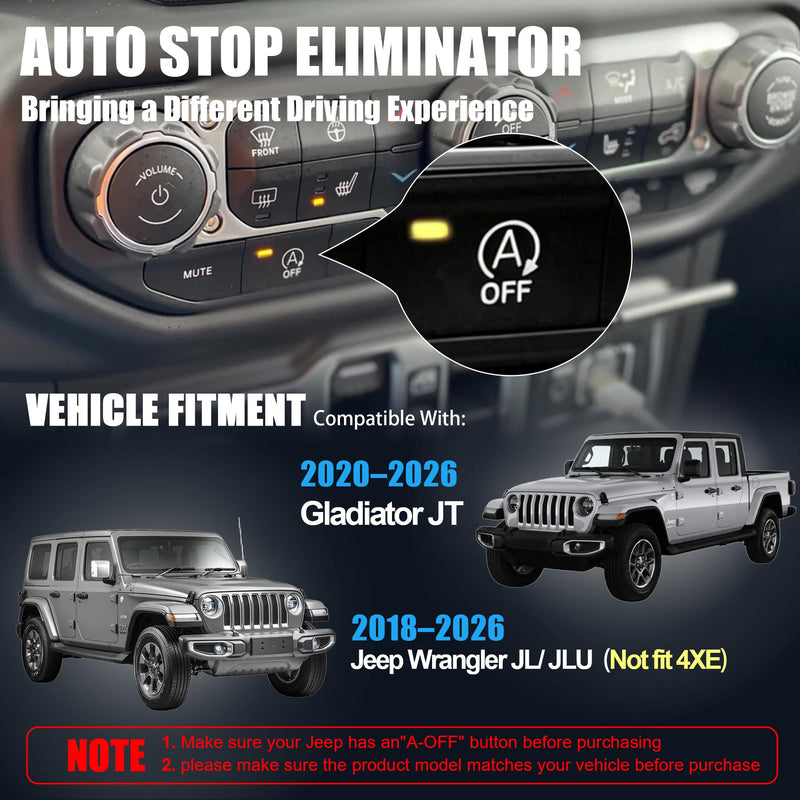 Auto Start Stop Eliminator for Jeep Plug Play Autostop Disabler Not Fit 4XE | Wrangler JL JLU 2018-2026 & Gladiator JT 2020-2026, Auto Start-Stop A-Off Harness Accessories