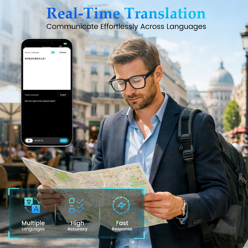 AI Smart Glasses with 8MP Camera, AI Assistant & Bluetooth Audio | 1080P Video, HD Photos, Real-Time Translation, Open-Ear Calls & Music, Photochromic Lenses with UV Protection for Men Women Standard