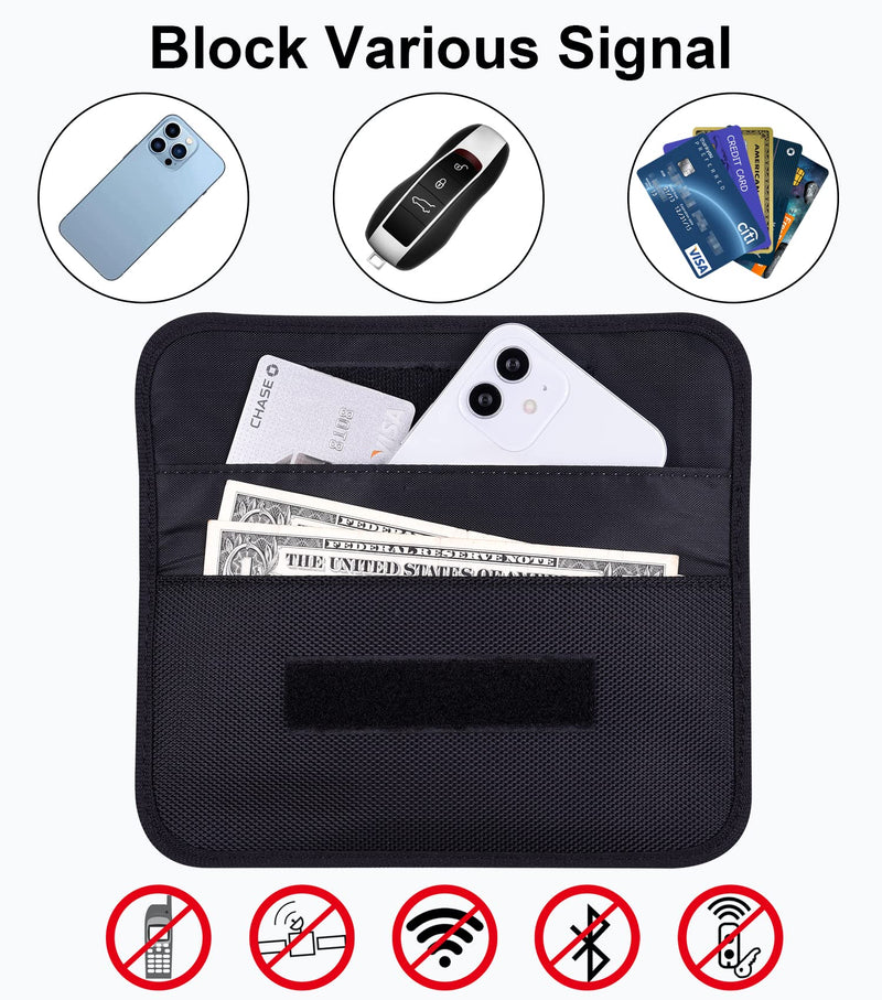 Faraday Bag, RFID Signal Blocking Bag Shielding Cage Pouch Wallet Case for Cell Phone Privacy Protection and Car Key FOB, Anti-Tracking, Anti-Spying Case Blocker - Black Black (7.5 x 3.5) 7.5 x 3.5 inches