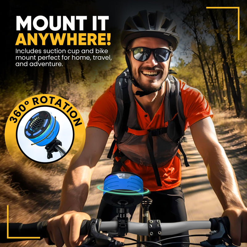 IPX7 Waterproof Bluetooth Speaker with Time, Floating Portable Speaker for Shower, Pool & Beach, Includes MTB Handlebar Holder, Suction Cup & Carabiner, RGB Lights, FM Radio, USB-C - Gifts
