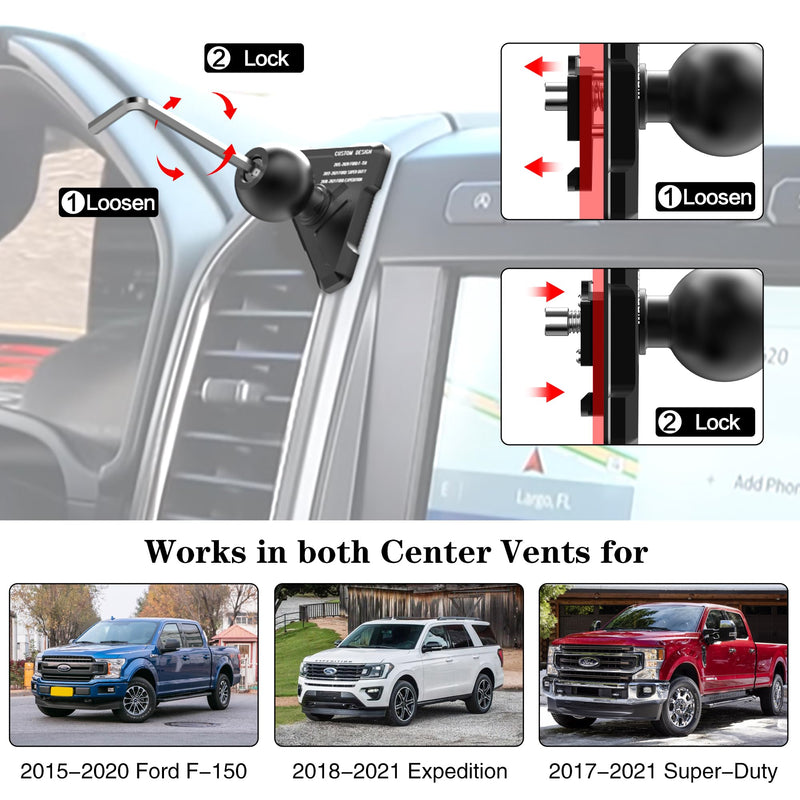 EASEORD Vent Phone Mount for Ford F-150 2015-2020 & Super Duty 2017-2021 | Expedition 2018-2021| 360 Rotation Aluminum F150 Vent Cell Phone Holder for All Smartphones,Custom Fit,Easy Install
