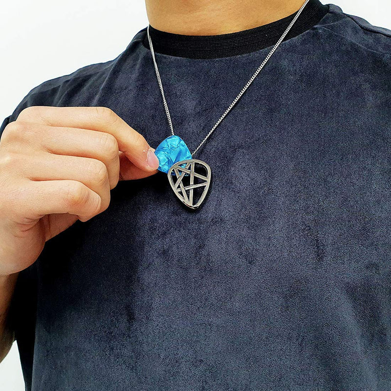 Guitar Pick Holder Necklace for Guitarists/Guitar Picks Keeper Storage Pendant Necklace Stainless Steel Music Lovers Musicians Gifts… (Metal Black, Star) Metal Black