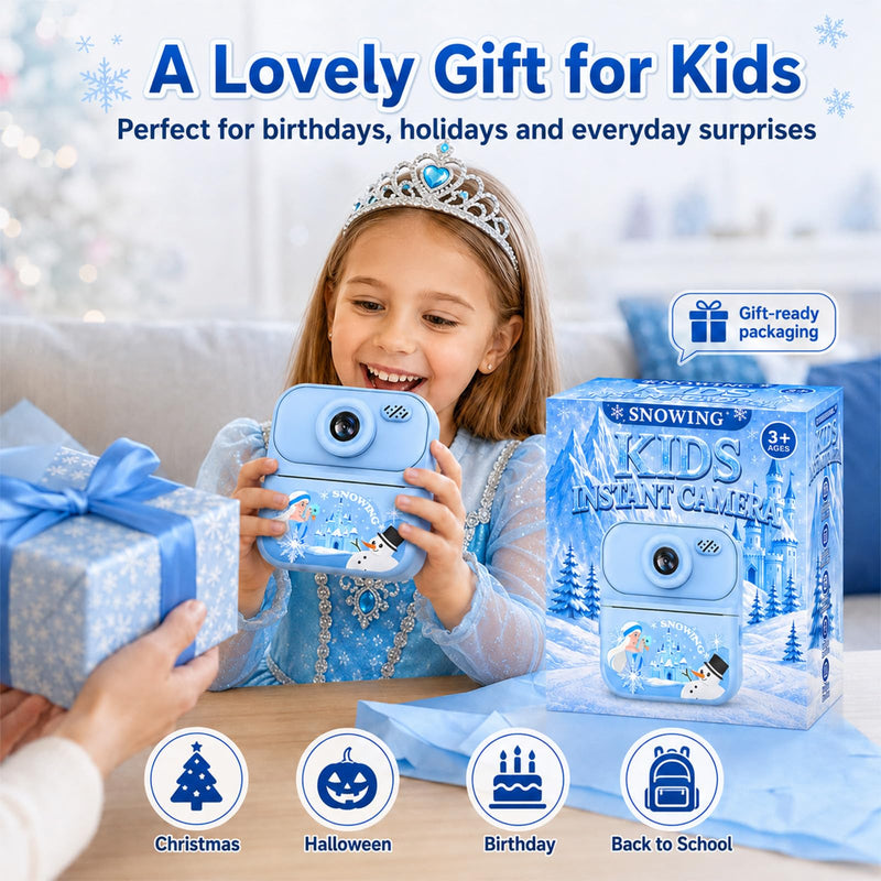Frozen Kids Camera Instant Print Frozen Toys for Girls,1080P HD Dual-Lens Selfie Digital Camera with Print Paper & 32GB SD Card Christmas Birthday Gifts Toys for Girls Age 5-16 Years Old