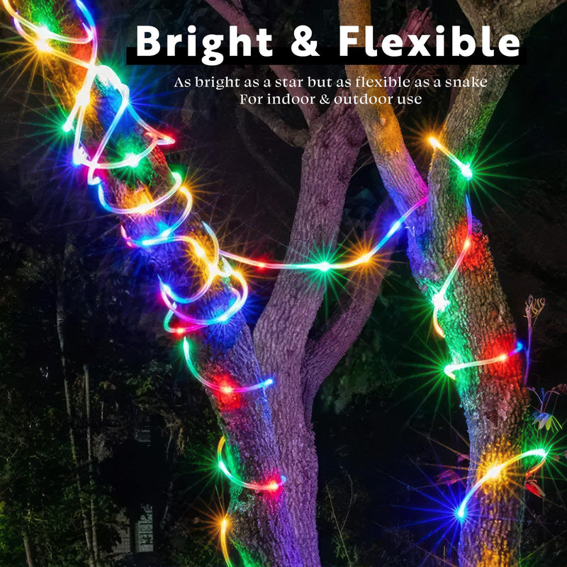 WYZworks 20ft Colorful LED Outside Rope Light - 8 Modes, Waterproof Permanent Outdoor Accent Lighting w/Remote, Flexible Clear Tube, ETL Certified, Exterior Christmas Patio Palm Tree Yard Ambient