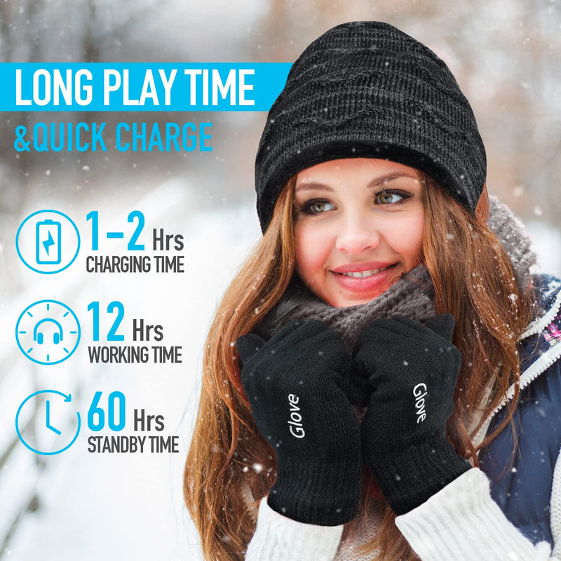 HIGHEVER Wireless Musical Bluetooth Cap Beanie with Speaker for Outdoor Winter Sport Tech Birthday Mens Gifts for Him/Teens/Boys/Girls Black