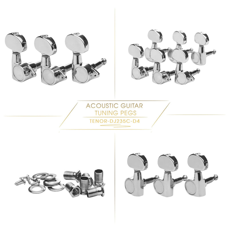 DJ235C-D4 TENOR Acoustic Guitar Tuners, Tuning Key Pegs/Machine Heads for Acoustic Guitar with Chrome Plated Finish and Chrome Plated Buttons. TENOR 235 TENOR-DJ235C-D4
