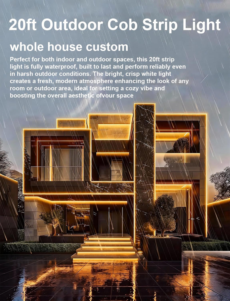 [AUSTRALIA] - 20FT COB LED Strip Lights Outdoor IP67 Waterproof,6M, Flexible DC 24V, Remote & App Control, Dimmable, Warm White 3000K Led Tap Lighting For Garden Patio ,Kitchen Living Room Bedroom DIY Decor 3000K-20FT 