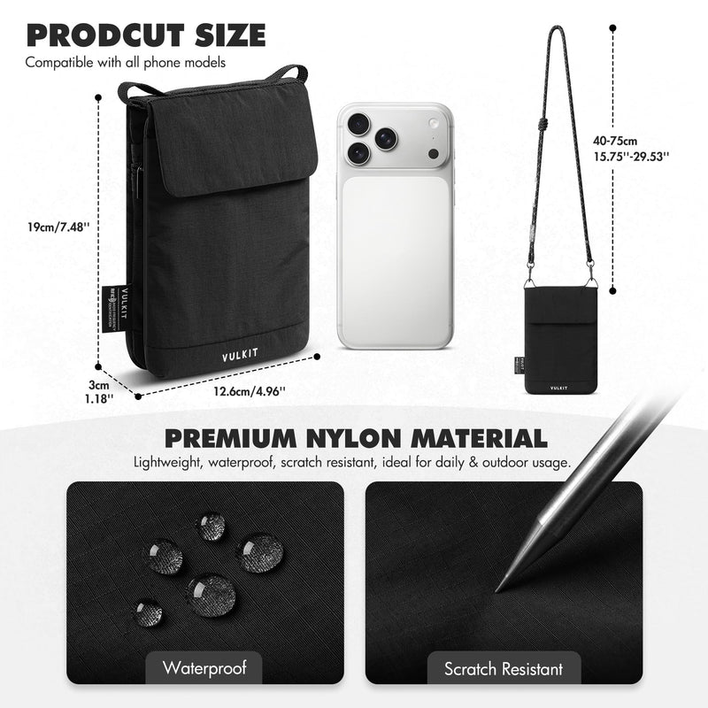 VULKIT City Pouch Crossbody Travel Bags RFID Blocking Travel Wallet Passport Pouch Neck Wallet Phone Bags for Men Women Teens Black