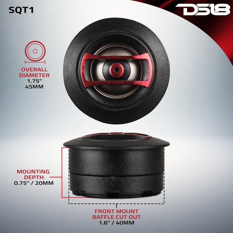 DS18 SQT1 1.3" Multi-Mount PEI Mini Dome Tweeter with 0.8" Voice Coil, Neodymium Magnet, Pair