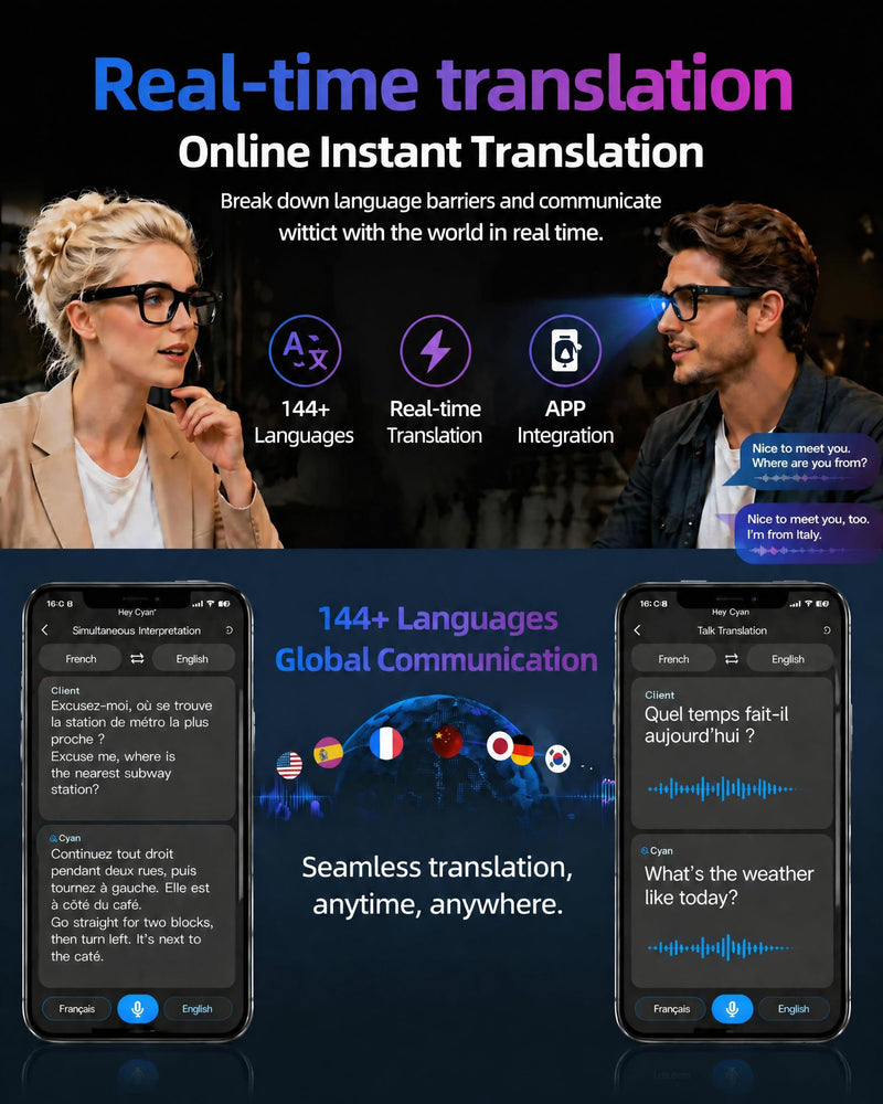 AI Smart Glasses With Camera, 1080P Video HD for Travel, Meetings & Vlog | 8MP Camera Glasses, AI Voice, Real-Time Translation, Photochromic Lenses, IP65, Bluetooth Audio
