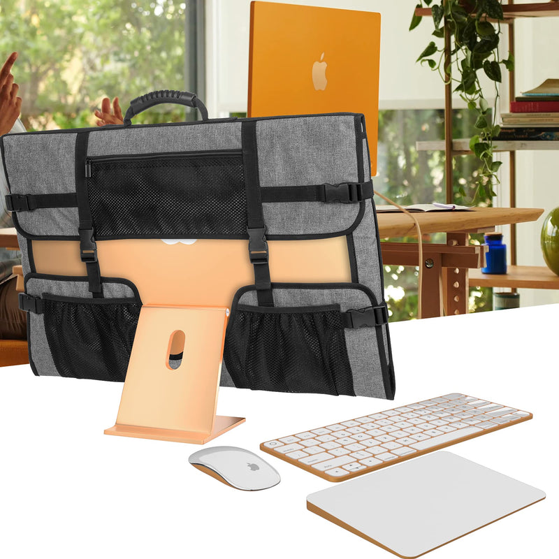 CURMIO 24 Inch Monitor Carrying Case, Universal 24" Computer Monitor Bag with Rubber Handle and Pockets, Gray (Patented Design)