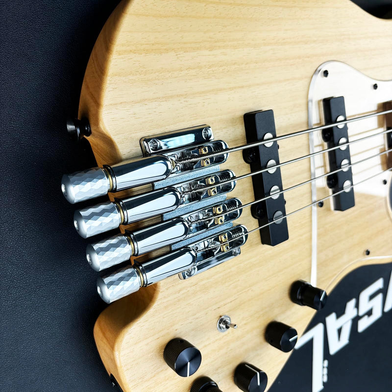 Chrome Headless Electric Bass Bridge 4 String Bass Bridge with Brass Saddles Bass Parts Replacement for 4 String Headless Bass Chrome