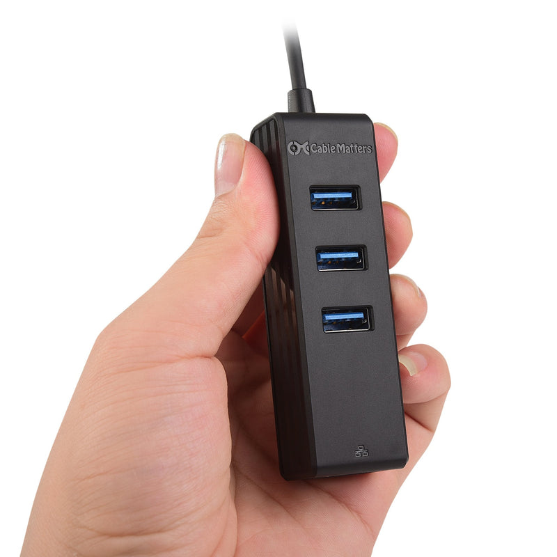 Cable Matters 4-in-1 USB C Hub with Gigabit Ethernet, Black | 10/100/1000Mbps Network, USB C Ethernet Hub, Thunderbolt LAN Adapter