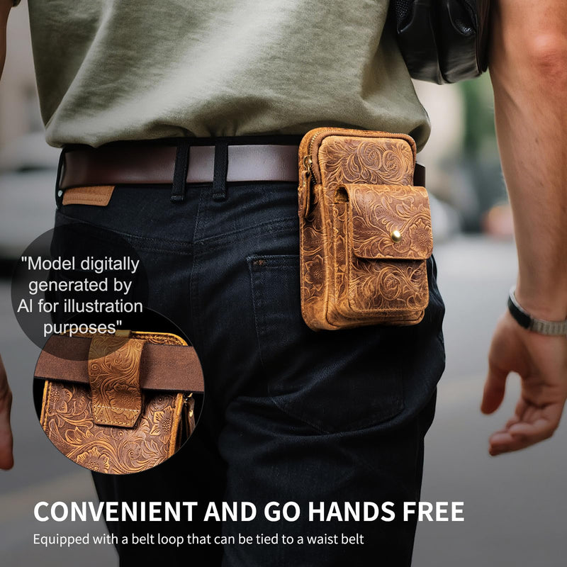 Holster for iPhone17/16/15/14/13/12/11 ProMax,Galaxy S21-25/26Ultra | For IP16 /15/14/Pro/Galaxy S21-26Plus,Premium Leather Pouch with Belt Clip Phone Holster Belt Case, Brown-L
