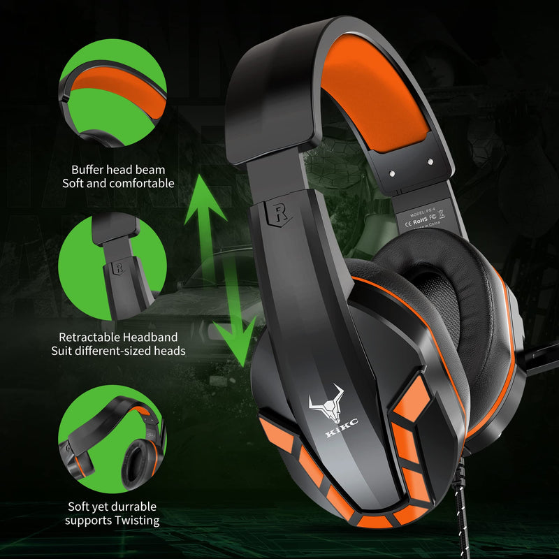 [AUSTRALIA] - Kikc PS4 Gaming Headset with Mic for Xbox One, PS5, PC, Mobile Phone and Notebook, Controllable Volume Gaming Headphones with Soft Earmuffs for Kid Orange 