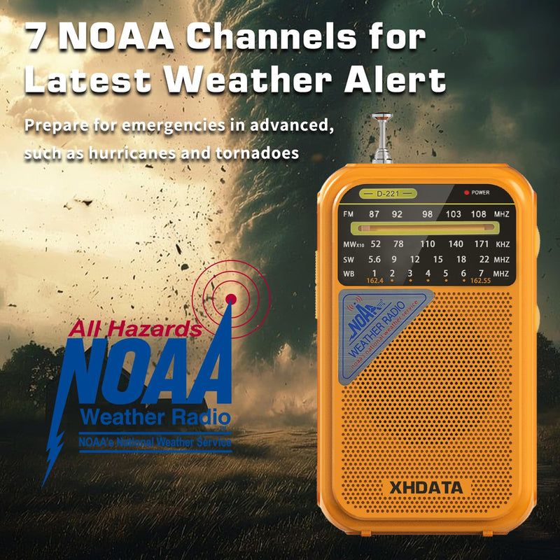 [AUSTRALIA] - D221 NOAA Weather Radio Portable AM FM Shortwave Radio Receiver, 2 AA Battery Operated, Transistor Radio with Excellent Reception for Emergency, Hurricane, Gift, Walking and Home (Orange) Orange 