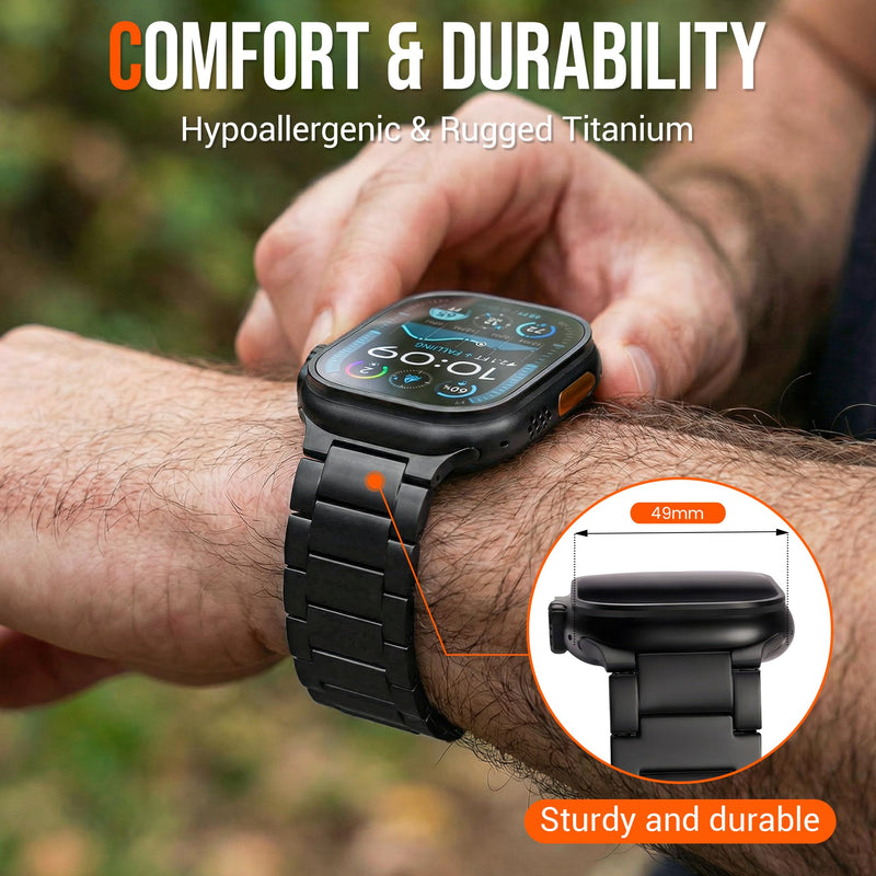 Titanium Watch Band for Apple Watch Ultra 3, Ultra 2, Ultra 1 (49mm) - Durable Lightweight Waterproof & Scratch Resistant Metal Watch Band Strap with Adjustable Secure Clasp Black Titanium