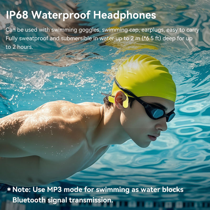 Full-Coverage Liquid Silicone Swimming Headphones, IP68 Waterproof Underwater Headphones, Bluetooth 6.0&MP3 with 32GB Memory Card, Soft/Skin-Comfortable Open Ear Bone Conduction Swim Earbuds