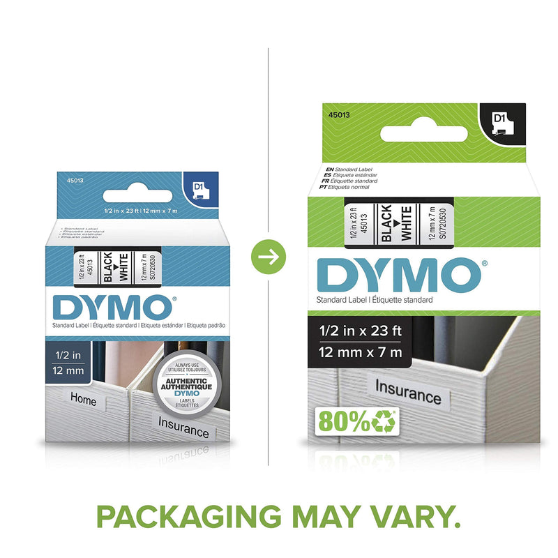 [AUSTRALIA] - DYMO D1 Labels, 1/2-Inch x 23-Foot Roll, Black Print on White, Self-Adhesive, For LabelManager Label Makers 1 Pack 