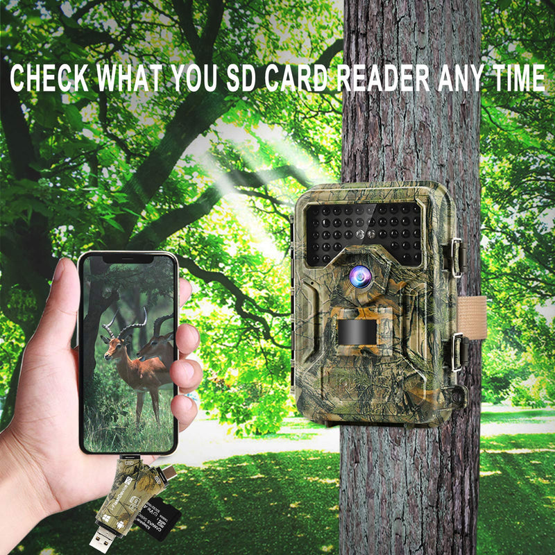 Liplasting Trail Camera Viewer SD Card Reader for iPhone iPad Mac & Android, 4 in 1 SD/Micro SD/TF Memory Card Reader Adapter to View Hunting Game Camera Photos or Videos on Smartphone