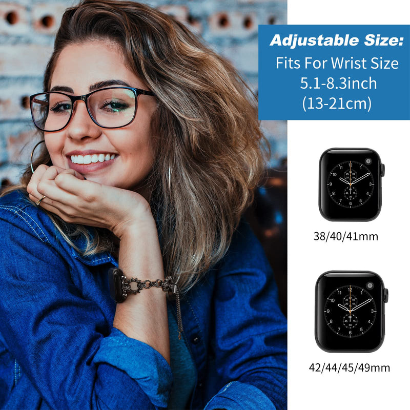 Punk Bracelet Compatible with Apple Watch Band 41mm 40mm 38mm, Gothic Style Bracelet Replacement Strap for iWatch Series Ultra/SE/8/7/6/5/4/3/2/1