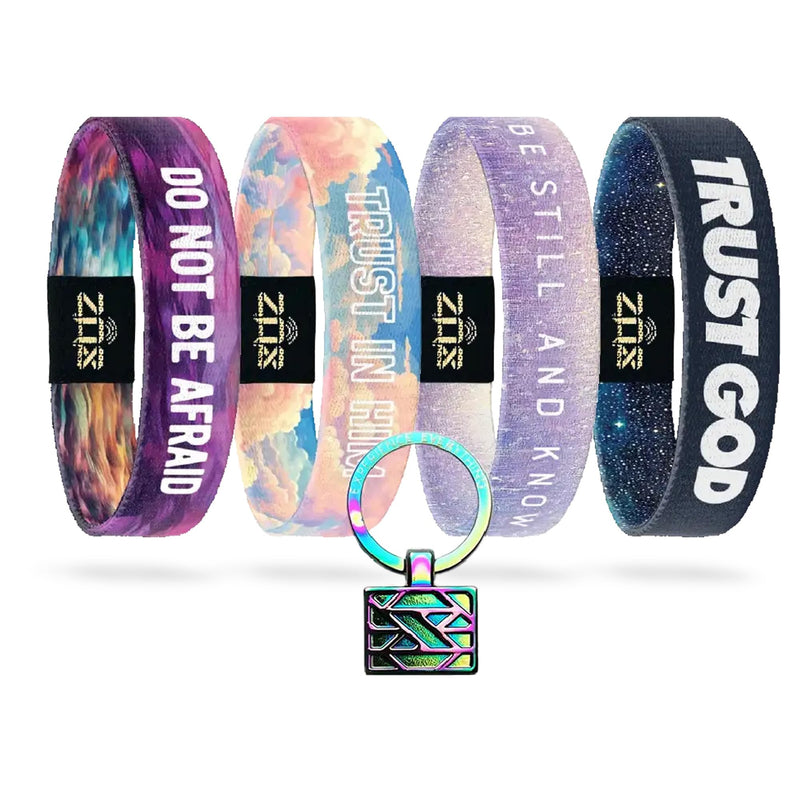 ZOX Interactive Bible Verse Bracelets — Trust Bible Pack | Compatible with iPhone & Android, Scan for Daily Scripture, Stretchy Elastic Wristband, Fun Gift for Men, Women & Teens 4-Pack Multi Medium