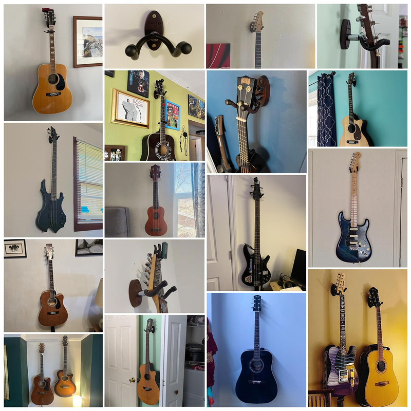 New bee Guitar Wall Mount, Guitar Hanger Wall Hook Holder Stand Bracket with Screw Fits All Size Ukulele Bass Mandolin Banjo 3PCS Brown