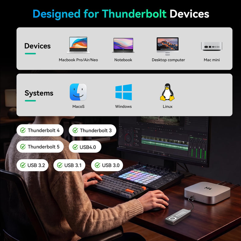 Yottamaster M.2 NVMe SSD Enclosure 40Gbps, for Thunderbolt 4/USB4 Interface | Features Active Cooling Fan, Aluminum, And Crystal Case Supports 2280 SSDs Up To 8TB For Gaming & Video Editing transparent