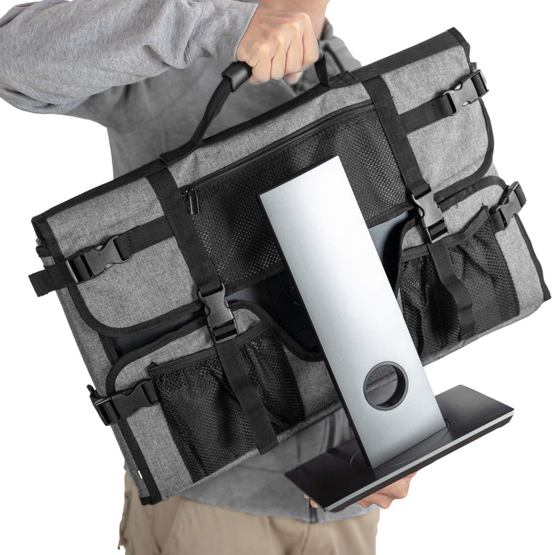 CURMIO Computer Monitor Carrying Case for 24 Inch Monitor, Computer Screen Dust Cover with Rubber Handle and Pockets, Gray (Patented Design)